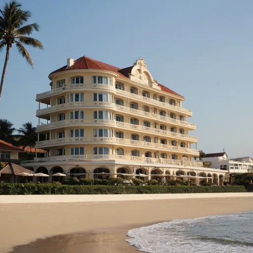 Prompt: A luxurious  building next to the beachfront hotel 