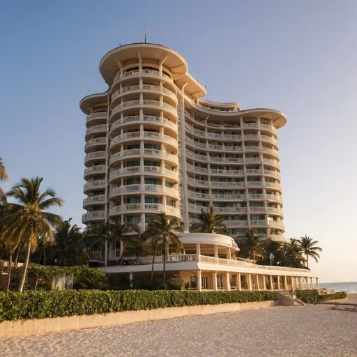 Prompt: A luxurious  building next to the beachfront hotel 