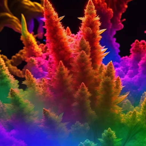 Prompt:  using advanced generative ai::, create a   warm crystal clear::  florescent ,rainbow 🌈colored marijuana XL dystopian dreamscape rainforest  NFT 64KHD HYPERREALISTIC HYPERDETAILED DIGITAL HIPERFUSION TECHNOLOGY bold&thick rich colors and dense contoured Sdxl graphicsFuturism 