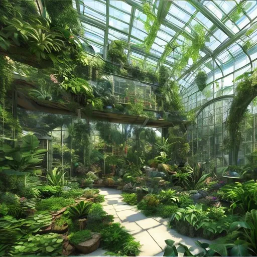 Prompt: a room filled with lots of green plants, glass greenhouse, glass room, plant forest in glass tubes, japanese glass house, green house, green architecture, vines wrap around the terrarium, glass houses, terrarium lounge area, glass walls, clear glass wall, glass wall, vivarium, rendered in lumion pro, rendered in lumion, realistic garden
