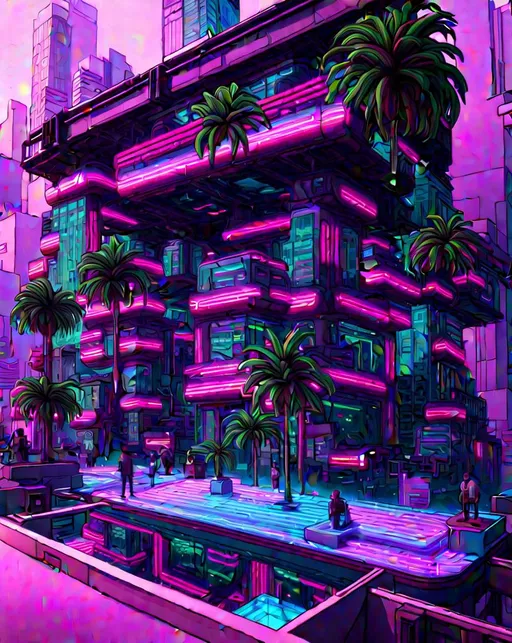 Prompt: /imagine prompt: 3d vaporwave jungle NFT, A futuristic jungle with neon-colored plants and 3D glitch effects, surrounded by tall skyscrapers and floating holographic advertisements in the background, emitting a vibrant and surreal atmosphere, created as a 3D digital artwork using a combination of software tools like Blender, Unity, and Photoshop, with an emphasis on vibrant colors and glitch aesthetics, --ar 16:9 --v 5.