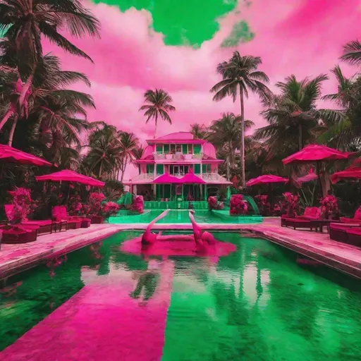 Prompt: /imagine prompt: Sharp focus¤  {< VAPORWAVESTYLE<) PARADISE ISLAND 🏝 ON ALIEN PLANET) Q854.5)  #THICK BOLD COLORS AND SHADES OF GREEN AND CRAYOLA RED  AND  FASHION FUCHSIA COLORS.JAY-TAG-NFT𖢕 127.0.0.1
