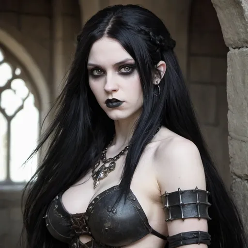 Prompt: Female, pale, gothic, barbarian, long black hair