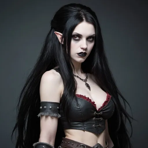 Prompt: Female, pale, gothic, vampire, barbarian, long black hair