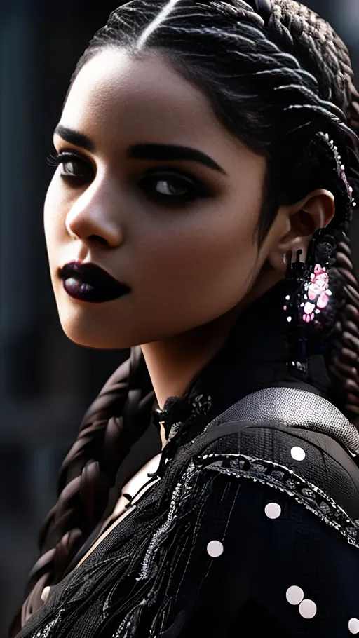 Prompt: She has braided black hair, frankenstein girl, stitched skin, patch work skin, beautiful gothic princess, High Detail, intricate, detailed skin, professionally color graded, photorealism, 8k