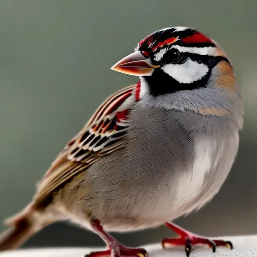 Prompt: sparrow with a red chest and white and black feathers
