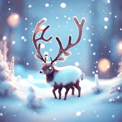 Prompt: Adorable reindeer in the snow, digital illustration, snowy landscape, cute and fluffy, detailed fur with snowflakes, dreamy atmosphere, soft pastel colors, winter wonderland, high quality, digital art, snowy scene, cute design, professional, atmospheric lighting