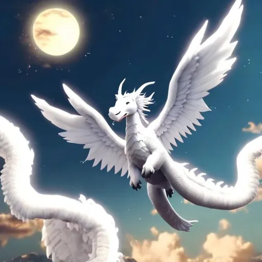 Prompt: a white angelic dragon flying toward the sun while millions of people reach out to him some pulling him by the tail
