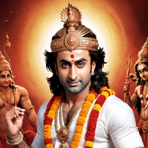 Prompt: Hindu god Sri Ram with the face of bollywood actor Ranbir kapoor 