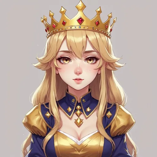 Prompt: gamer girl, queen, golden crown, cute, anime, simple art, 
