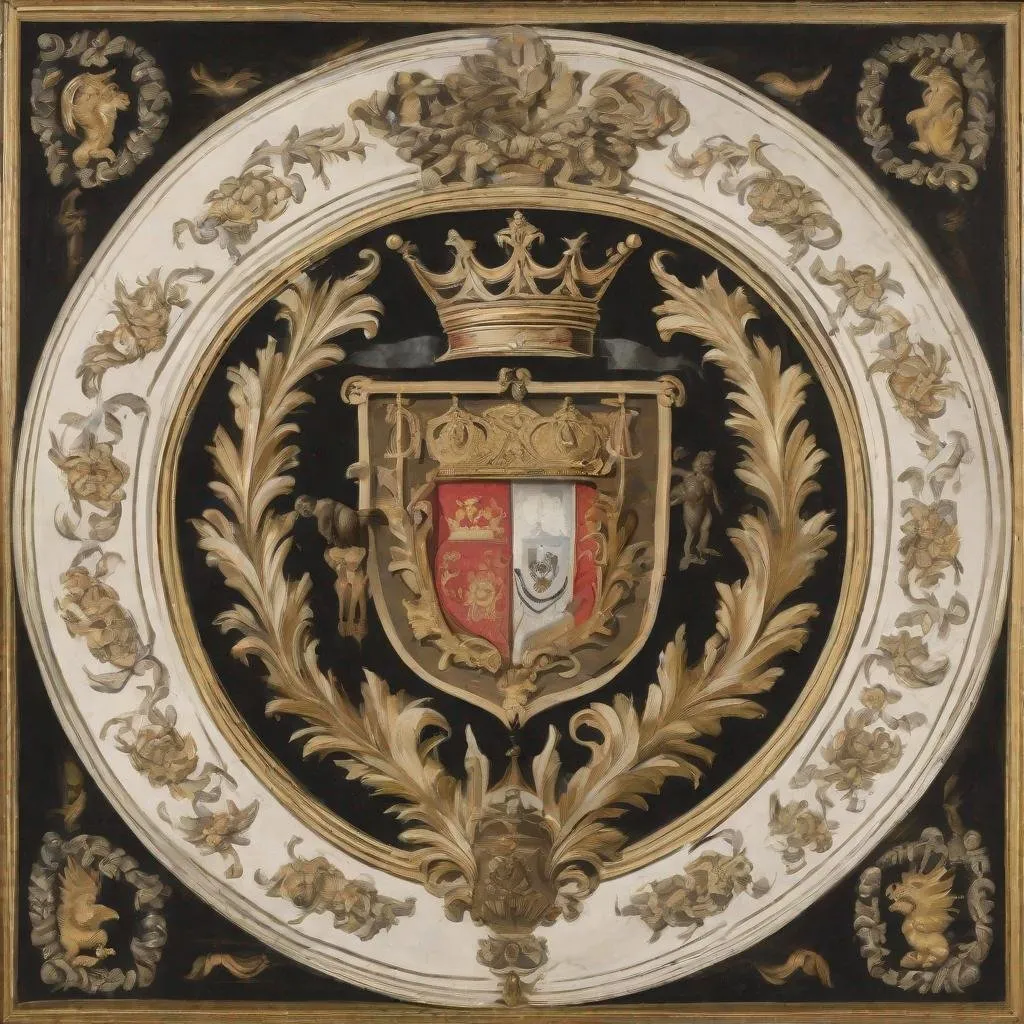 Prompt: A crest of a noble family that became rich and influential by slave-trading