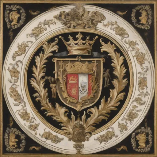 Prompt: A crest of a noble family that became rich and influential by slave-trading