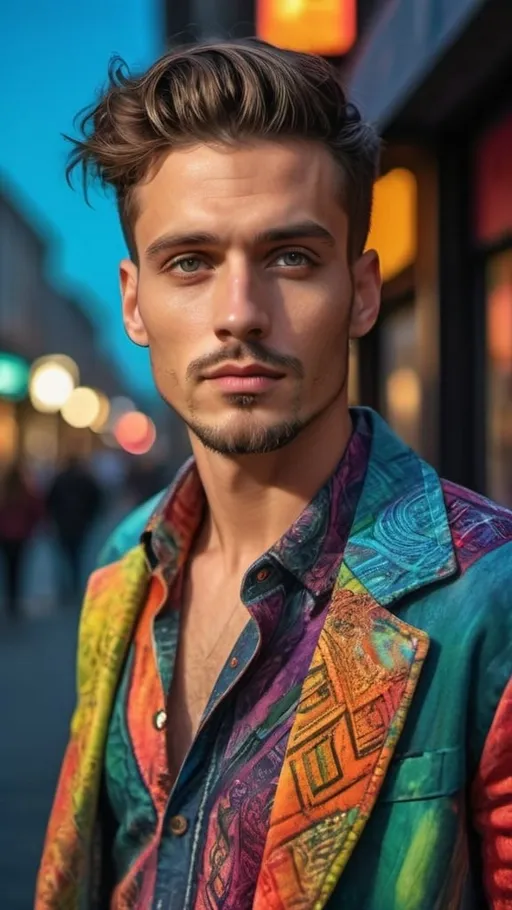 Prompt: Hyper-realistic photo of handsome man upcycled creative clothes, vibrant colors, detailed textures, high quality, clothes only, intricate patterns, professional, colorful lighting, highres, ultra-detailed, picture, urban street fashion, vibrant colors, upcycled clothing, intricate textures, stylish models, artistic poses, professional, colorful lighting, without background