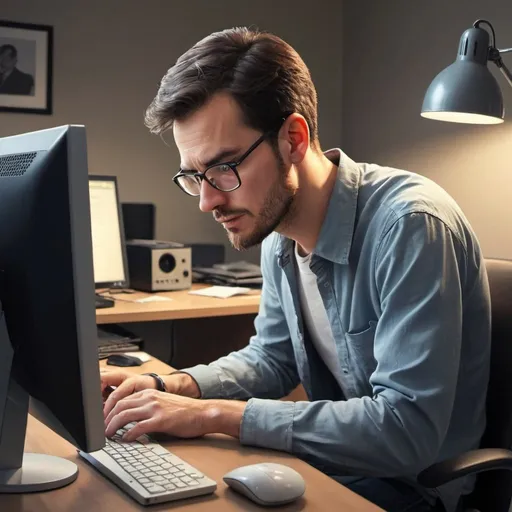 Prompt: a man sitting and working on a computer I need it like a cartoon img
a cartoon man 
