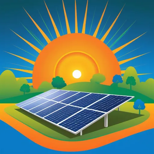 Prompt: make a solar power image. Make it colorful and vibrant with electric blue, orange, and green. Incorporate electricity and money.Don't use any text.

