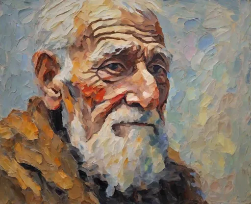 Prompt: Portrait of an old man, very thick Impasto, impressionism