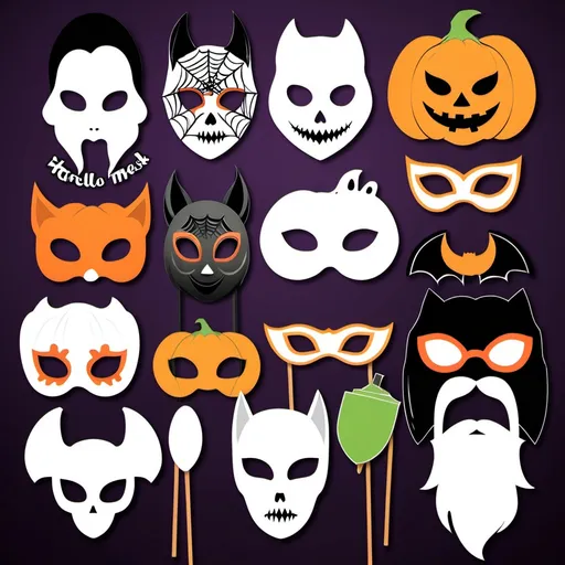 Prompt: Printable Halloween masks for Halloween party printable photo booth. 8 Halloween digital masks in one PDF file