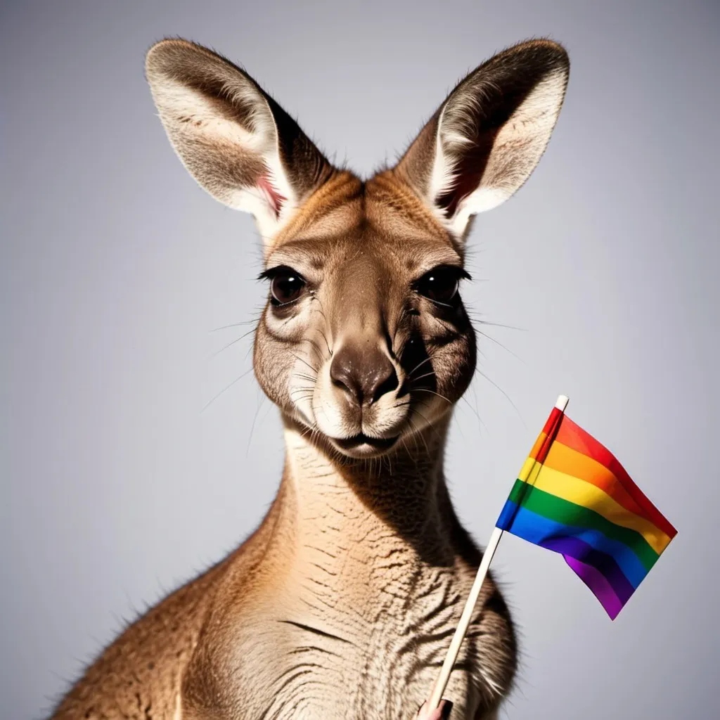 Prompt: Kangaroo with gay pride flag