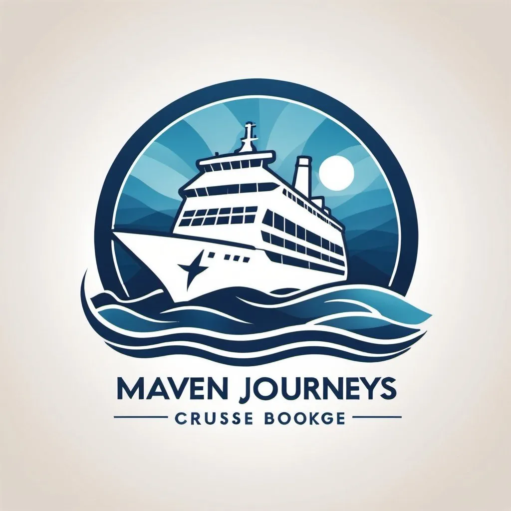 Prompt: Maven Journeys cruise booking logo design with waves and ship