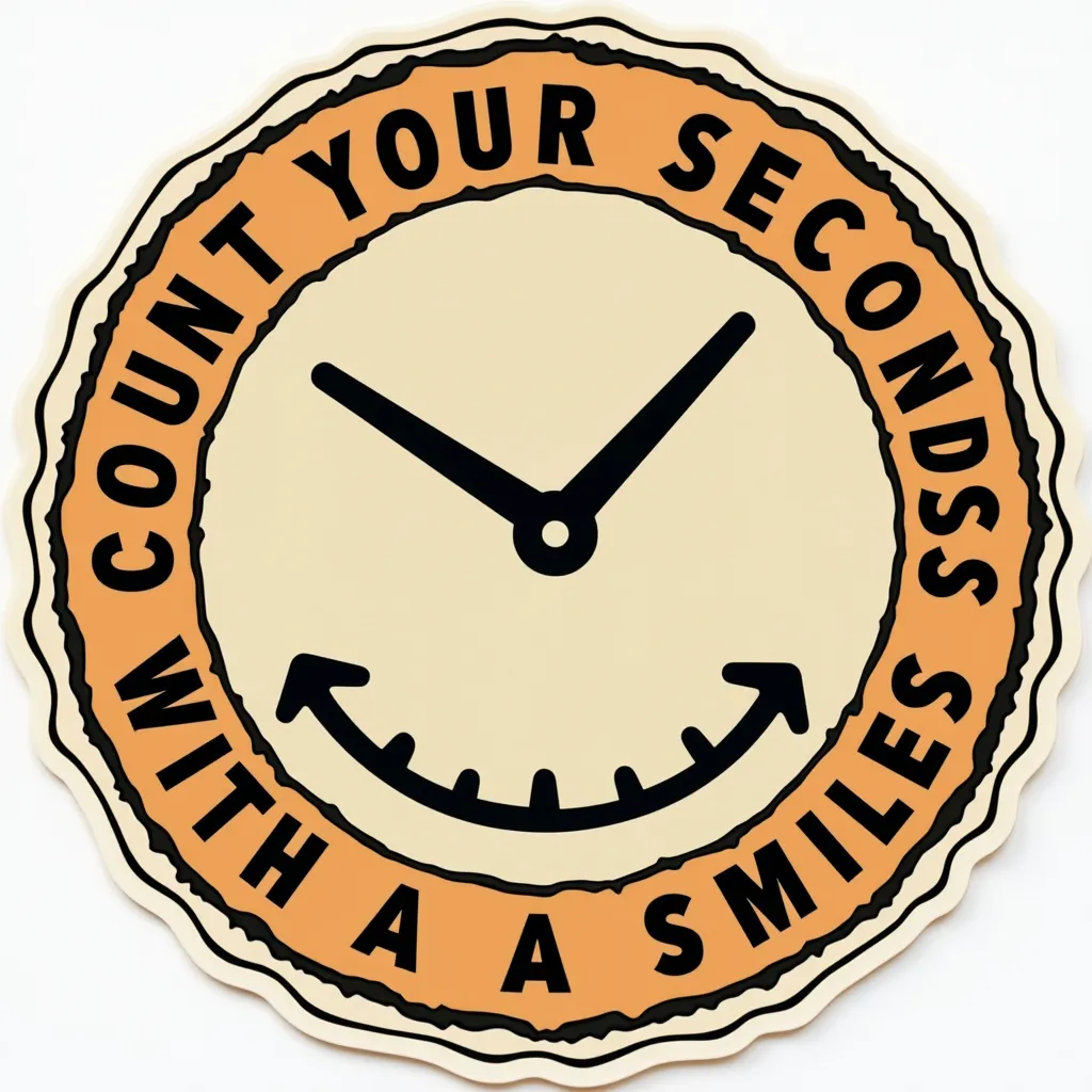 Prompt: A design for a circular sticker that says Weston, count your seconds with a smile, and below it, zurvan._.watch