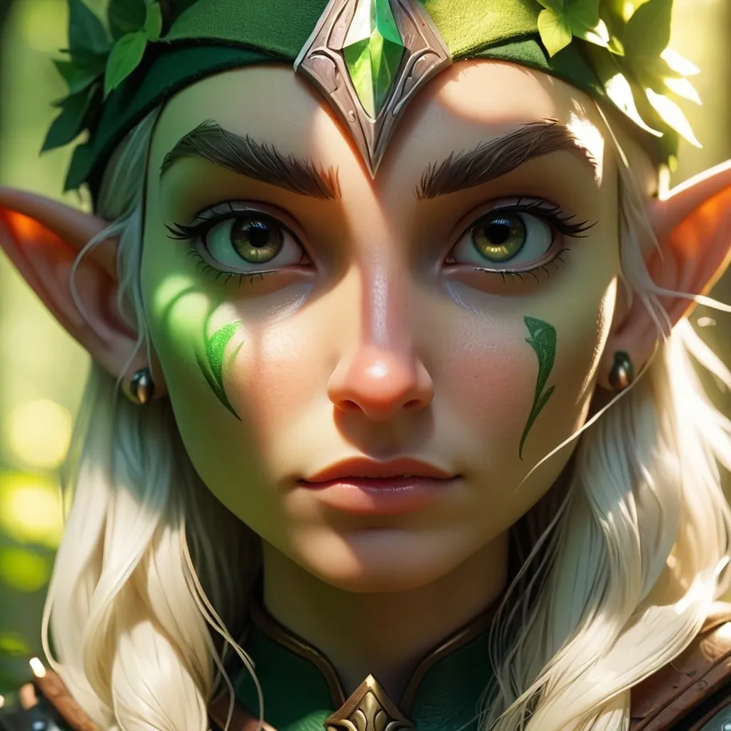 Prompt: Elf ranger in a mystical forest around sunlight