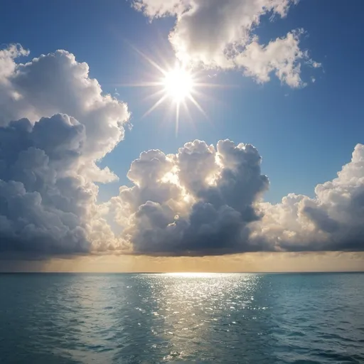 Prompt: Heavenly sky sunshine clouds over ocean water 