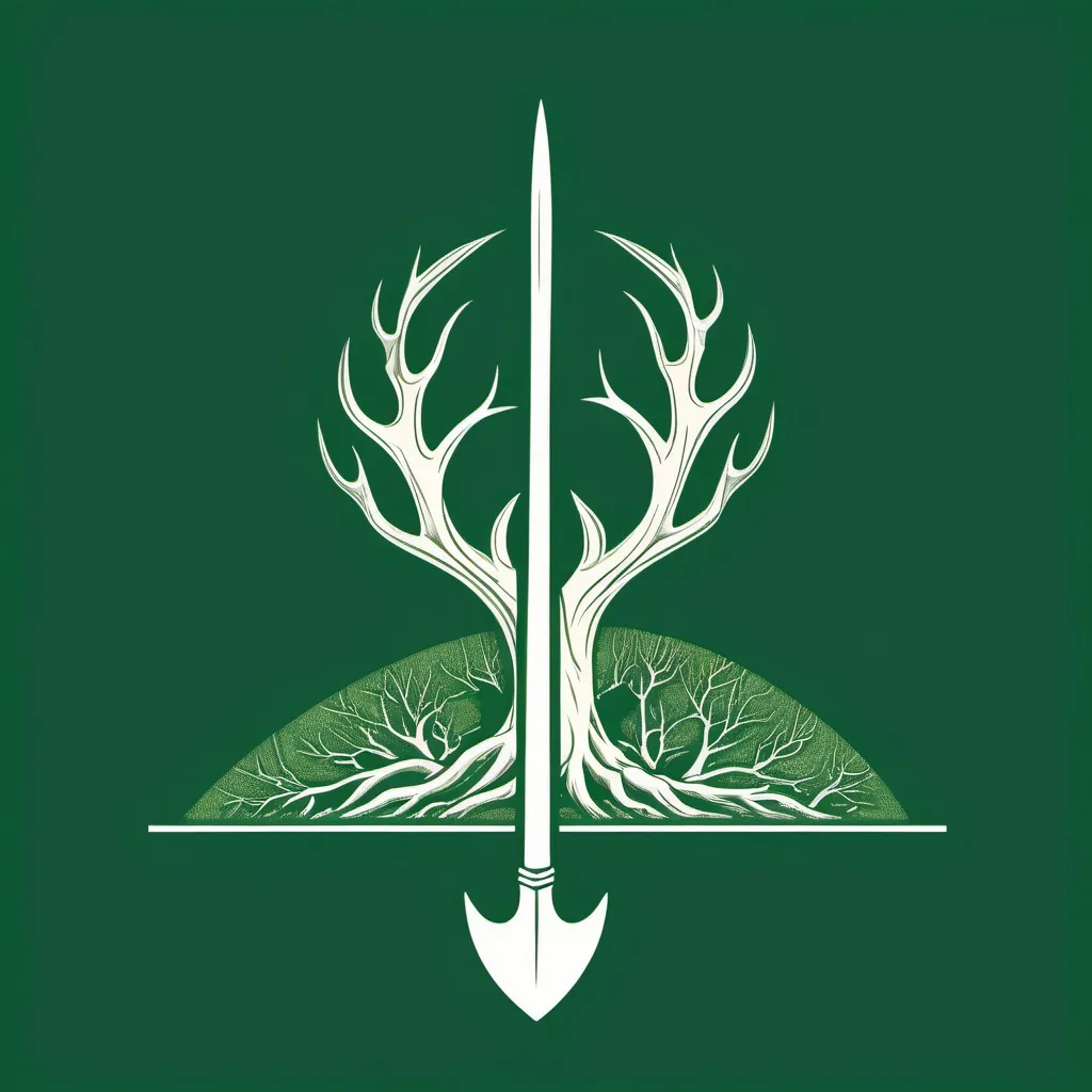 Prompt: (flag), featuring a sharp hunting object like a stone of tree, symbolizing the hunter lifestyle, minimalist graphics, bold colors,  capturing the essence of resilience and strength, dynamic composition, displaying cultural significance, intricate details of the object, sharply defined edges, background in a plain green color like forest  tone, emphasizing the flag’s symbolic importance, ultra-detailed craftsmanship, perfect for national pride. They hunt animals, they are tribes in the forest.