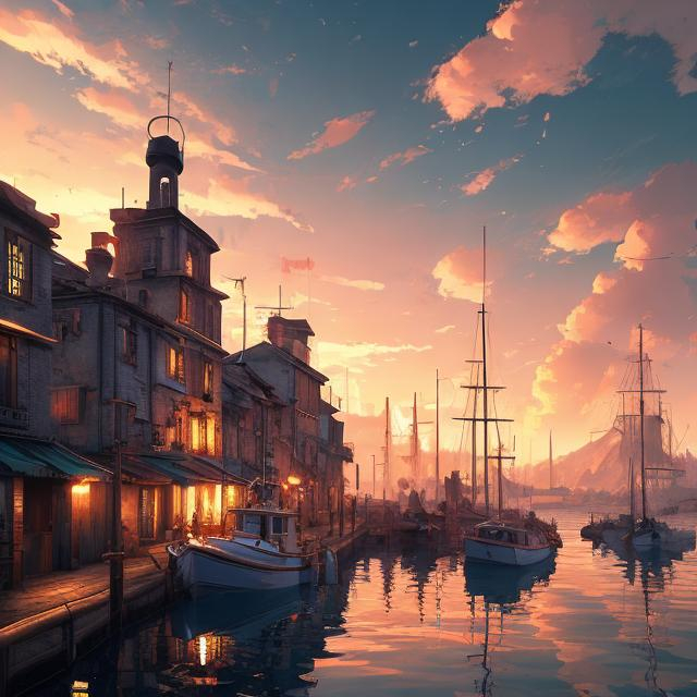 Prompt: photo of 8k ultra realistic harbour, port, boats, sunset, beautiful light, golden hour, full of colour, cinematic lighting, battered, trending on artstation, 4k, hyperrealistic, focused, extreme details, unreal engine 5, cinematic, masterpiece, art by studio ghibli