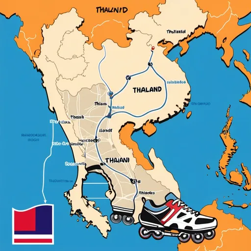 Prompt: A map of thailand with graphic of rollerblades