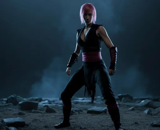 Prompt: A slim athletic MORTAL KOMBAT FIGHTER with <mymodel> physical apparence, with cool fighter outfit, classical Mortal Kombat 
style.  3D realtime hq ps5 videogame graphics, cool anime art style, epic, dark, adult. HQ, hires, cool pose, same facial structure and hairstyle  as <mymodel>. Still image from videogame, 3D, 3D, 3D. in action. Dark night magic effect around arms , cool unreal engine visuals 3D., set in a beautiful ancient fantastic temple out-of-focus in BG. Fight scene . HI RESOLUTION 3D PS5 graphics.