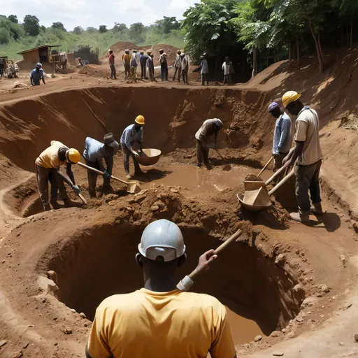 Prompt: Workers digging in Barkina Faso for gold in gold mines 