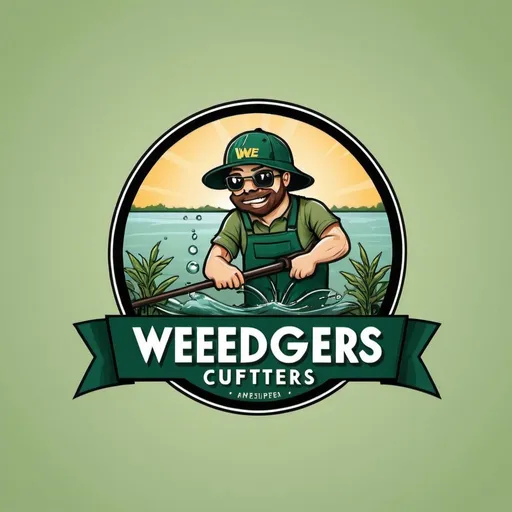 Prompt: make me a marketing logo for a company that makes amphibious weed cutter. the company is named Weedgers