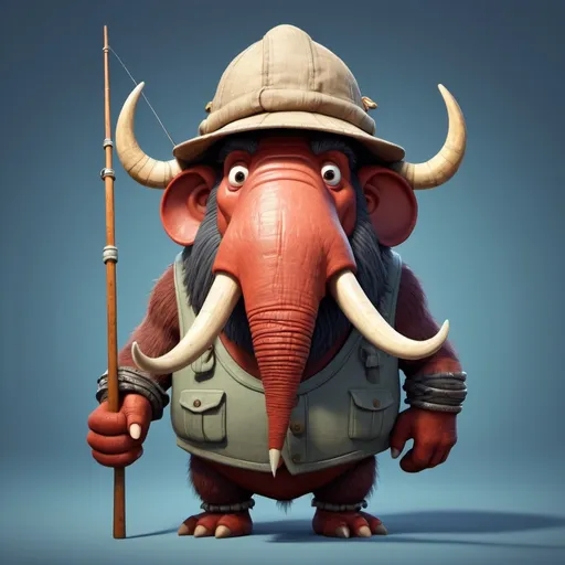 Prompt: funny animated mastadon wearing a fishing cap in the style of pixar
