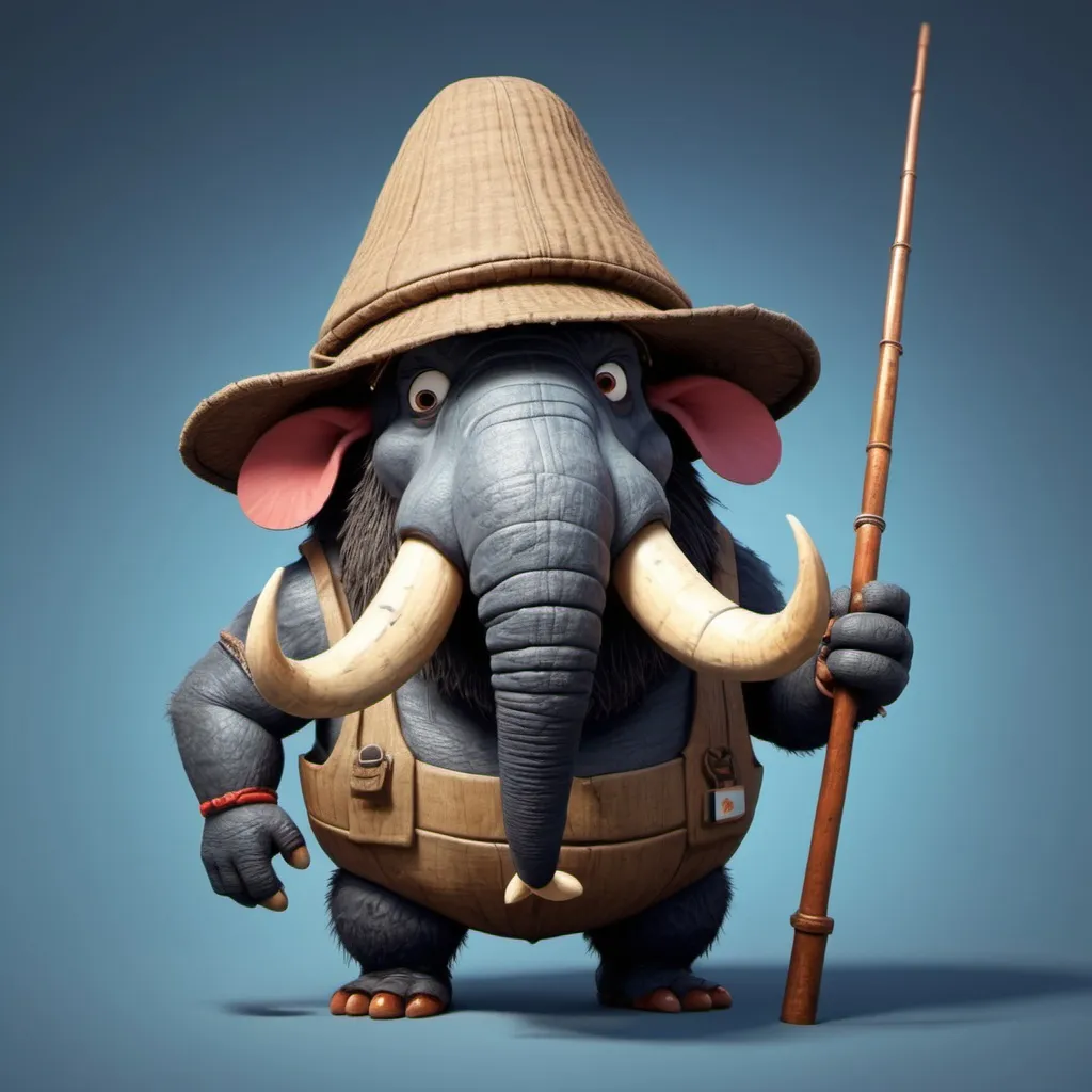 Prompt: funny animated mastadon wearing a fishing cap in the style of pixar
