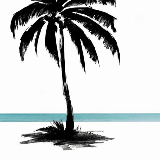 Prompt: Sketch of a palm tree on a island beach 