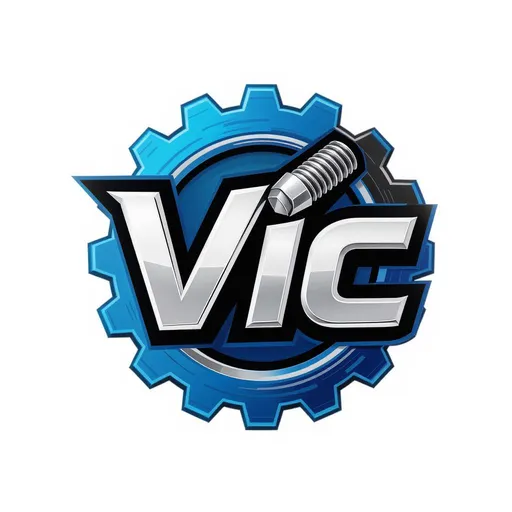 Prompt: Design a two-dimensional logo for an industrial company called Vic. I want the logo to be Vic. It should be a combination of blue with the code #1b5c7b and black and silver. The logo should be designed in such a way that the i in Vic is in the shape of a screw and the c in Vic is in the shape of a half gear or the face of a gear. The v in Vic is specifically and in harmony with the rest of the letters. It is better to separate the logo from the background with a border.
