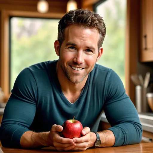 Prompt: Ryan Reynolds holding an apple