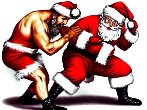 Prompt: Santa in a wrestling match
