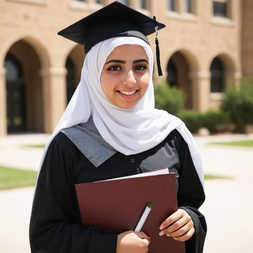 Prompt: a middle eastern young woman going to college
