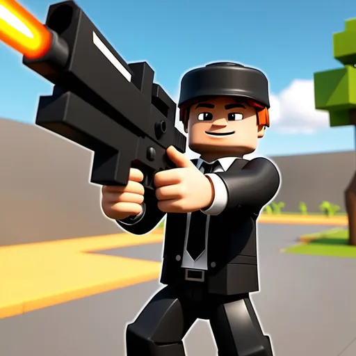 Prompt: A roblox shooting game thumbnail