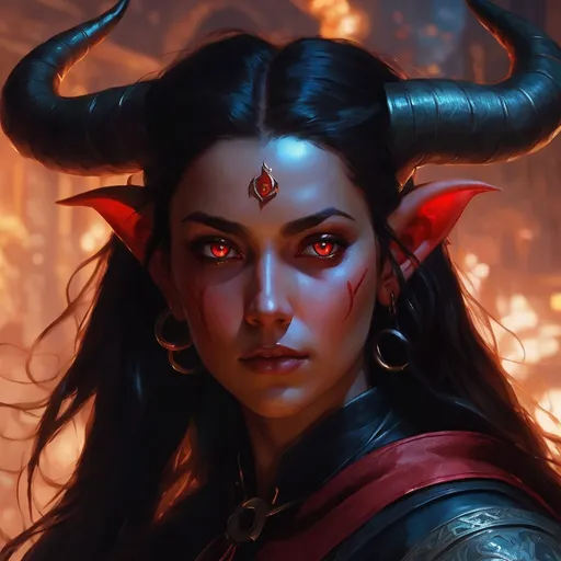 Prompt: Portrait of {young tiefling woman} with {long black} hair, red eyes and with cute face, perfect composition, hyperrealistic, super detailed, 8k, high quality, D&D, trending art, trending on artstation, sharp focus, studio photo, intricate details, highly detailed, by greg rutkowski