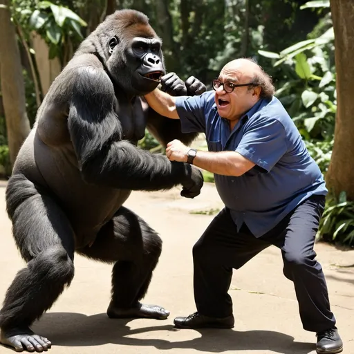 Prompt: Danny devito fighting a gorilla