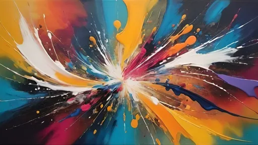 Prompt: An abstract painting with vibrant color splashes and dynamic movement.