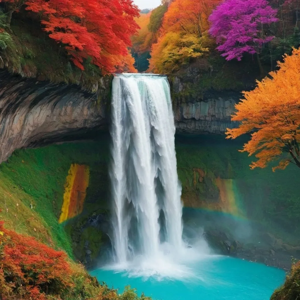 Prompt: A colourful waterfall nature 