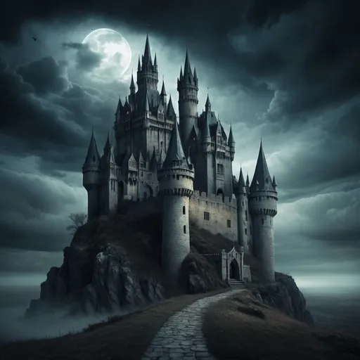 Prompt: Two castles, one for nightmares, one for dreams, surreal fantasy landscape, high quality, dreamy, dark fantasy, ethereal lighting, detailed architecture, haunting atmosphere, contrasting color tones, dreamy vs. nightmarish, magical realism, otherworldly, gothic, mystical, medieval, moody skies