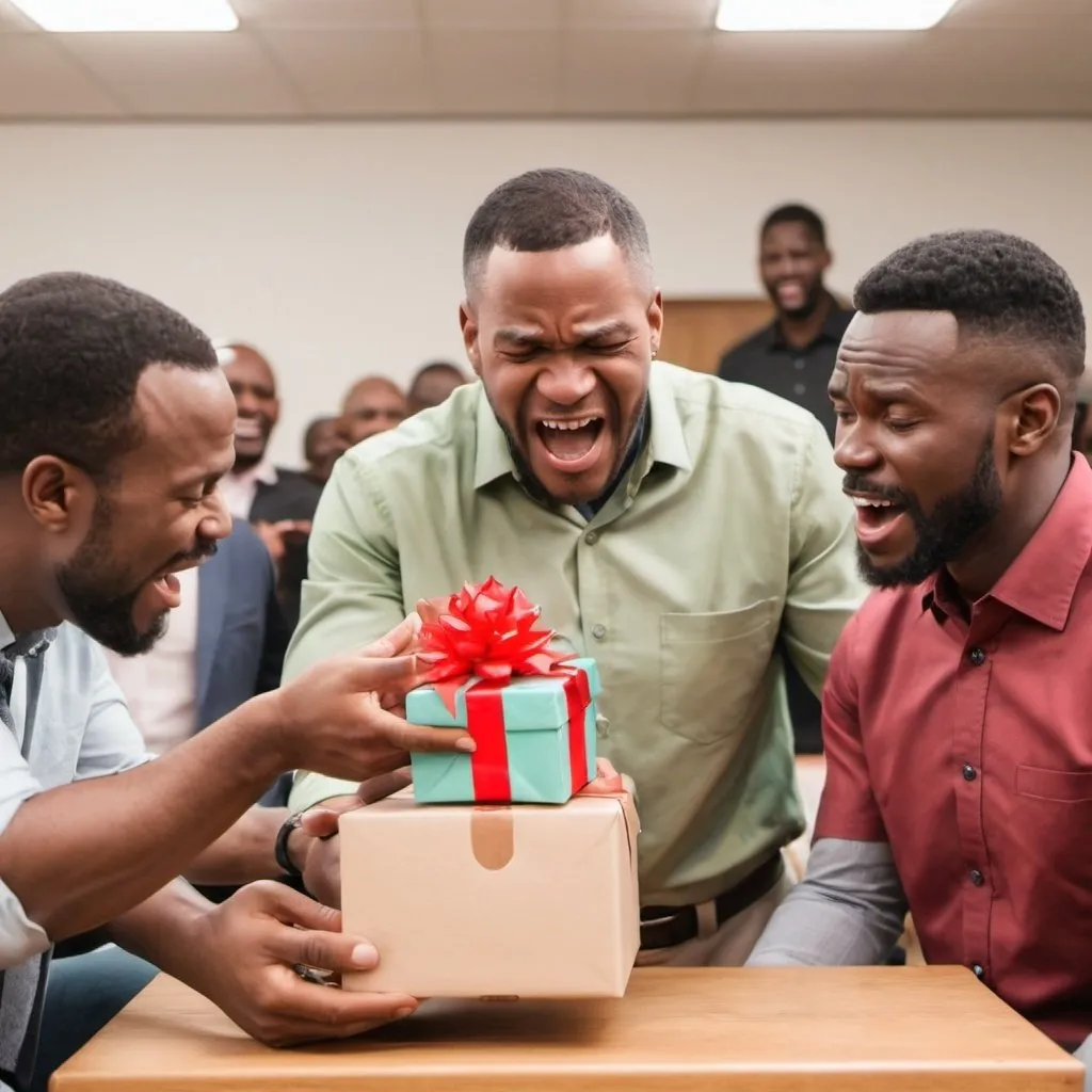 Prompt: Generate images of a pastor rejecting gift from a man