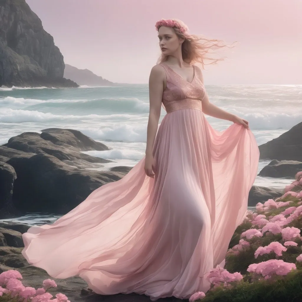 The sea goddess Cliodna wearing a light pink flowy d