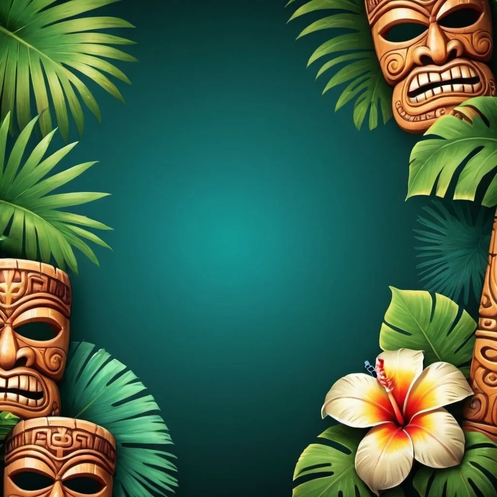 Prompt: Tropical tiki background with a lot of room for text
