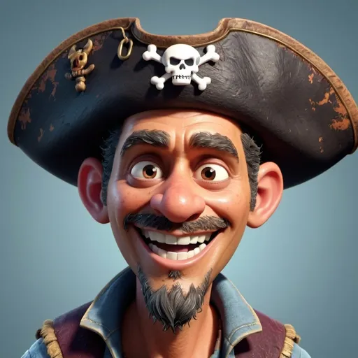 Prompt: Disney pixar character, 3d render style, old pirate evil laugh, cinematic colors