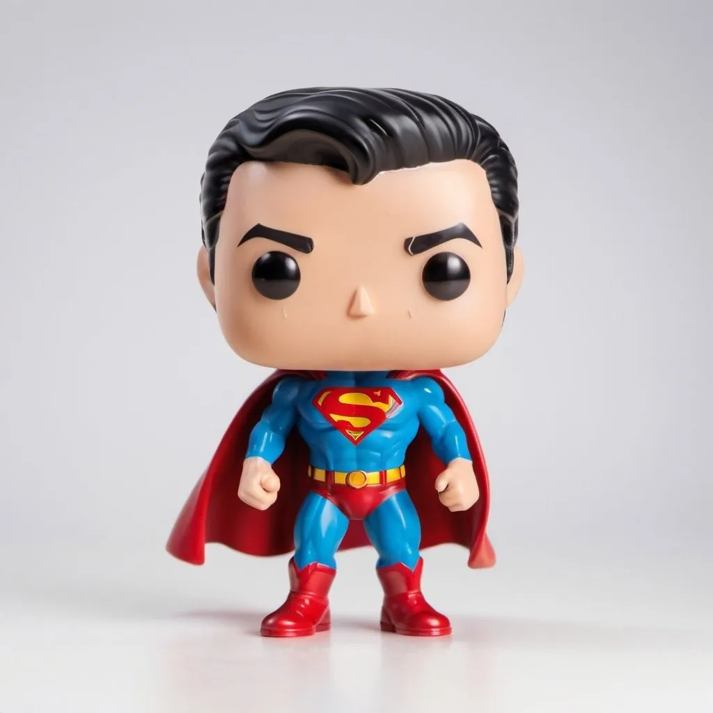 Prompt: Funko pop superman figurine, made of plastic, product studio shot, on a white background, diffused lighting, centered.